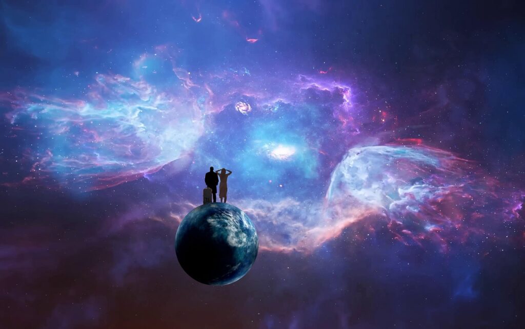 宇宙の中にいる男女